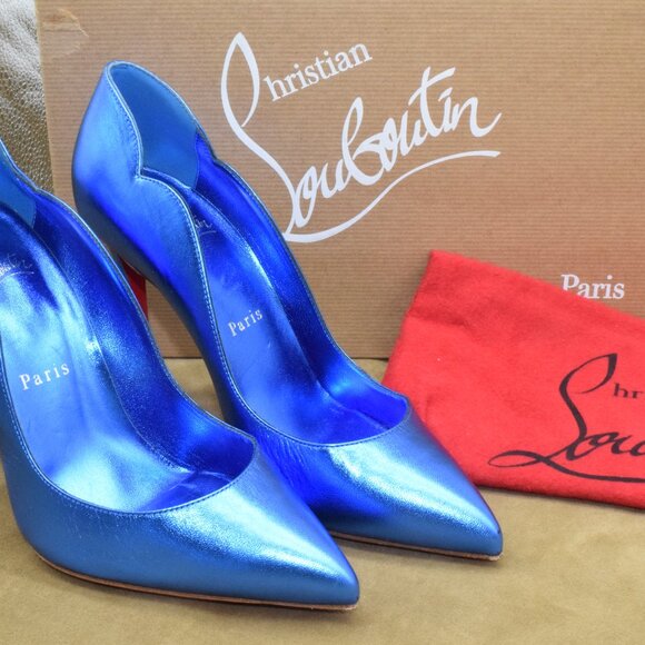 EUC Christian Louboutin Hot Chick 100 Heels Pumps 36 M Blue Metallic Alize 6M - Picture 8 of 16
